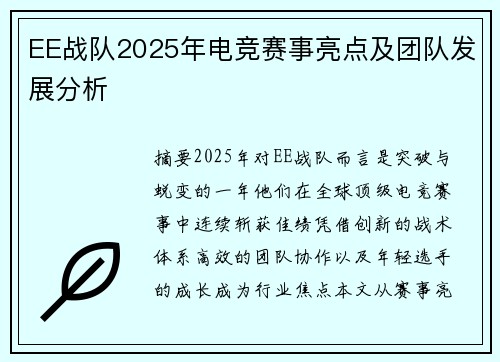 EE战队2025年电竞赛事亮点及团队发展分析